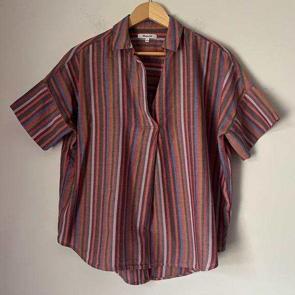 Madewell Courier Button Back Shirt Rainbow Mulled Wine Smith Stripe Contemporary - Picture 2 of 13